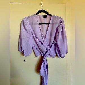 Bardot Sheer Lilac Wrap Cropped Shirt